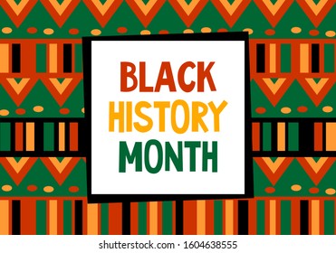 Black history month celebration vector banner. African-American History Month illustration for social media, card, poster. Art with ethnic African patterns.