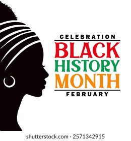 Black History Month celebration. Vector illustration design graphic Black history month with African woman. Perfect for cultural and educational materials.