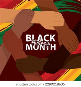 Black history month colored poster Set of hands holding each other Vector