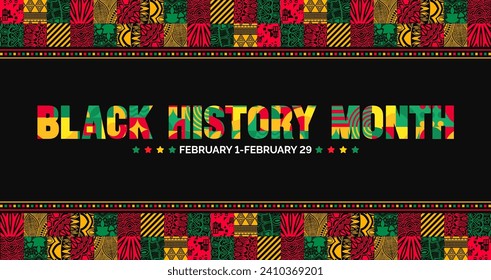 Black history month colorful lettering typography with Neo geometric seamless pattern background. Juneteenth Independence Day. Kwanzaa. Celebrated February in united state and Canada.