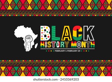 Black history month colorful lettering typography with Neo geometric seamless pattern background. Juneteenth Independence Day. Kwanzaa. Celebrated February in united state and Canada.