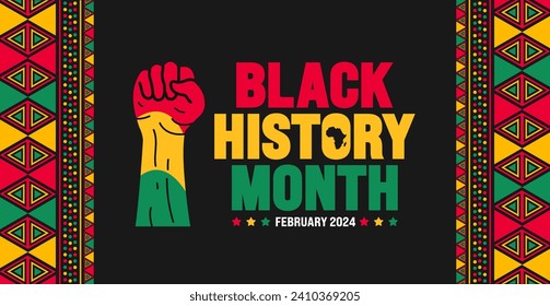 Black history month colorful lettering typography with Neo geometric seamless pattern background. Juneteenth Independence Day. Kwanzaa. Celebrated February in united state and Canada.