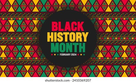 Black history month colorful lettering typography with Neo geometric seamless pattern background. Juneteenth Independence Day. Kwanzaa. Celebrated February in united state and Canada.