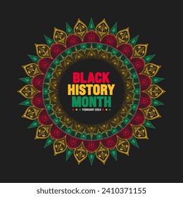 Black history month colorful lettering typography with Mandala background. Celebrated February in united state, Africa and Canada. Juneteenth Independence Day. Kwanzaa.