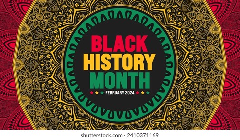 Black history month colorful lettering typography with Mandala background. Celebrated February in united state, Africa and Canada. Juneteenth Independence Day. Kwanzaa.