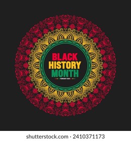 Black history month colorful lettering typography with Mandala background. Celebrated February in united state, Africa and Canada. Juneteenth Independence Day. Kwanzaa.