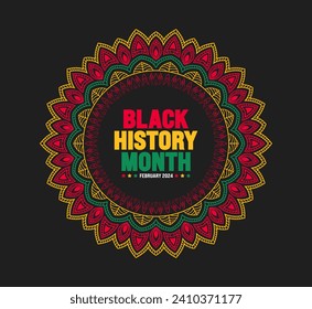 Black history month colorful lettering typography with Mandala background. Celebrated February in united state, Africa and Canada. Juneteenth Independence Day. Kwanzaa.