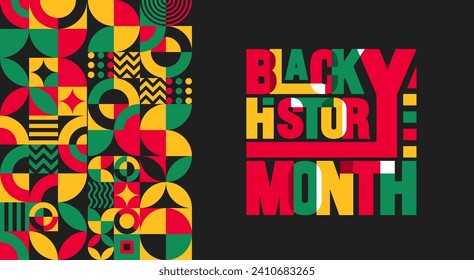 Black history month colorful lettering typography with Neo geometric seamless pattern background. Juneteenth Independence Day. Kwanzaa. Celebrated February in united state and Canada.