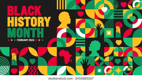 Black history month colorful lettering typography with Neo geometric seamless pattern background. Juneteenth Independence Day. Kwanzaa. Celebrated February in united state and Canada.