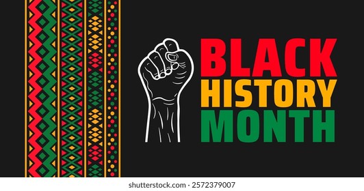 Black history month colorful lettering typography with modern design pattern background. black history month 2025 background. Celebrated February in united state and Canada.