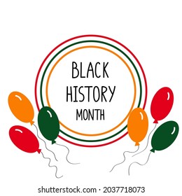 Black history month concept. Celebration banner with air balloons. Poster, brochure, flyer, greeting card template. African American heritage appreciation. 