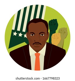 Black history month concept. Famous Afro American political and black people rights activist Martin Luther King. Vector flat Illustration