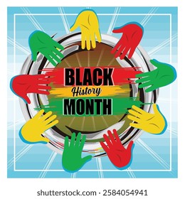 Black history month concept. Human hands assembling text Black history month colorful. Flat vector modern illustration 