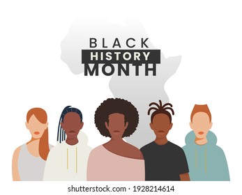 Black History Month Concept With Multinational People Character On White Background.