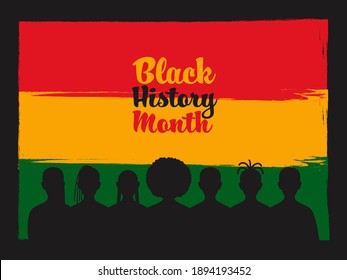 Black History Month Concept With Silhouette Female Group On Brush Stroke Effect Background.