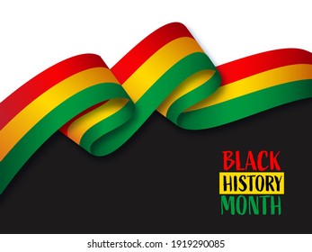 Black History Month Concept With Wavy Ribbon On Black And White Background.