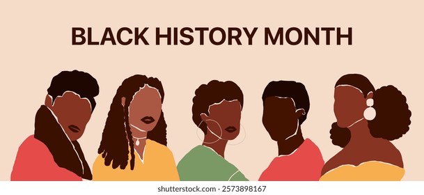 Black history month design background. African American freedom people banner. Woman poster label holiday concept template. Vector illustration poster