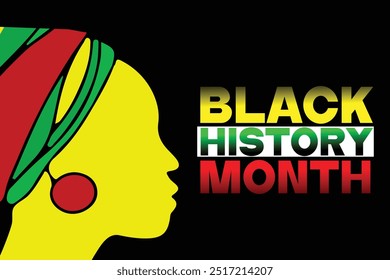 Black History Month design with black women. African American History Month banner isolated on a black background. Poster, card, banner, and background. Vector illustration.