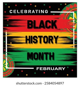 Black History Month featuring traditional African colors and cultural motifs, celebrating heritage and February as an acknowledgment of achievements and remembrance. Flat vector modern illustration 