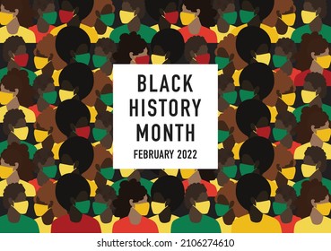 Mes de historia negra, febrero de 2022, ilustración vectorial con una multitud en el fondo