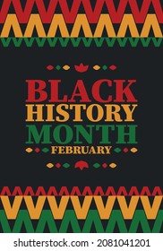 Black History Month in February. African American Culture and History. Celebrated annual in United States and Canada. In October in Great Britain. Vector poster, tradition ornament illustration
