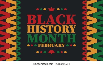 Black History Month in February. African American Culture and History. Celebrated annual in United States and Canada. In October in Great Britain. Vector poster, tradition ornament illustration