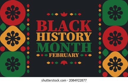 Black History Month in February. African American Culture and History. Celebrated annual in United States and Canada. In October in Great Britain. Vector poster, tradition ornament illustration