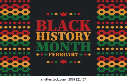 Black History Month in February. African American Culture and History. Celebrated annual in United States and Canada. In October in Great Britain. Vector poster, tradition ornament illustration