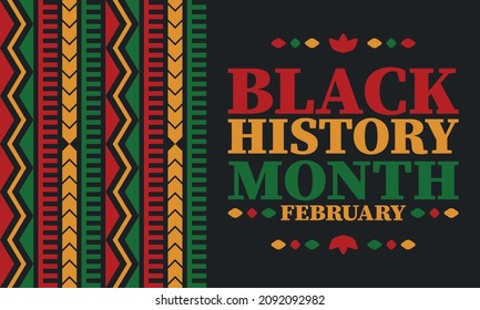 Black History Month in February. African American Culture and History. Celebrated annual in United States and Canada. In October in Great Britain. Vector poster, tradition ornament illustration