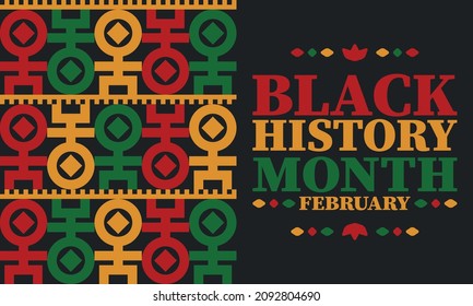 Black History Month in February. African American Culture and History. Celebrated annual in United States and Canada. In October in Great Britain. Vector poster, tradition ornament illustration