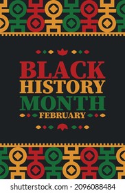 Black History Month in February. African American Culture and History. Celebrated annual in United States and Canada. In October in Great Britain. Vector poster, tradition ornament illustration