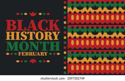 Black History Month in February. African American Culture and History. Celebrated annual in United States and Canada. In October in Great Britain. Vector poster, tradition ornament illustration