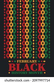 Black History Month in February. African American Culture and History. Celebrated annual in United States and Canada. In October in Great Britain. Vector poster, tradition ornament illustration