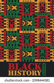 Black History Month in February. African American Culture and History. Celebrated annual in United States and Canada. In October in Great Britain. Vector poster, tradition ornament illustration