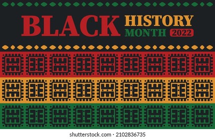 Black History Month in February. African American Culture and History. Celebrated annual in United States and Canada. In October in Great Britain. Vector poster, tradition ornament illustration