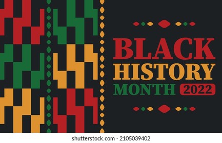 Black History Month in February. African American Culture and History. Celebrated annual in United States and Canada. In October in Great Britain. Vector poster, tradition ornament illustration