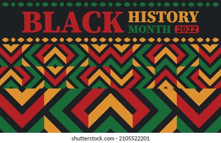 Mes de la historia negra en febrero. Cultura e historia afroamericanas. Celebrado anualmente en Estados Unidos y Canadá. En octubre en Gran Bretaña. Afiche vectorial, ilustración de ornamento tradicional