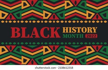 Black History Month in February. African American Culture and History. Celebrated annual in United States and Canada. In October in Great Britain. Vector poster, tradition ornament illustration