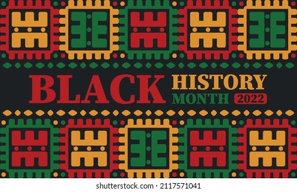 Black History Month in February. African American Culture and History. Celebrated annual in United States and Canada. In October in Great Britain. Vector poster, tradition ornament illustration