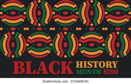 Black History Month in February. African American Culture and History. Celebrated annual in United States and Canada. In October in Great Britain. Vector poster, tradition ornament illustration