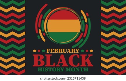 Black History Month in February. African American Culture and History. Celebrated annual in United States and Canada. In October in Great Britain. Vector poster, tradition ornament illustration