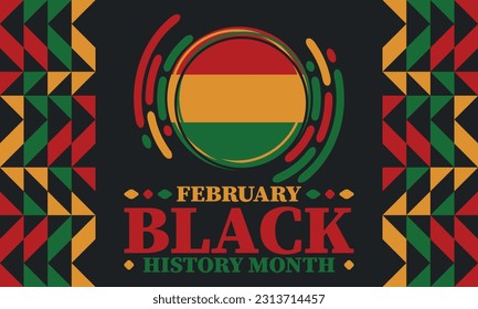 Black History Month in February. African American Culture and History. Celebrated annual in United States and Canada. In October in Great Britain. Vector poster, tradition ornament illustration