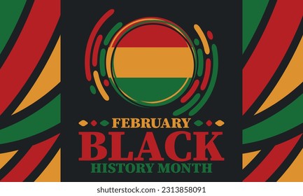 Black History Month in February. African American Culture and History. Celebrated annual in United States and Canada. In October in Great Britain. Vector poster, tradition ornament illustration