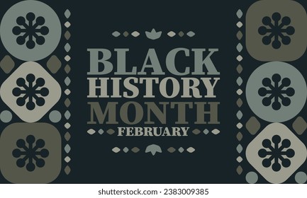 Black History Month in February. African American Culture and History. Celebrated annual in United States and Canada. In October in Great Britain. Vector poster, tradition ornament illustration