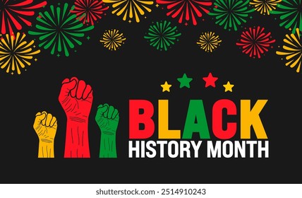 Black History Month fireworks background or banner design template is observed every year in October. Holiday concept. Template for card, poster, placard, template. eps 10