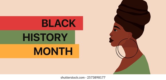 Black history month freedom banner background. African American  woman. Poster label holiday concept template. Vector illustration poster