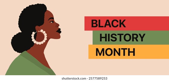 Black history month freedom banner background. African American  woman. Poster label holiday concept template. Vector illustration poster