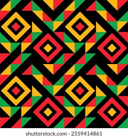 Black history month geometric seamless pattern in traditional African colors - black, red, green, yellow. African American history celebration background. Vector illustration.