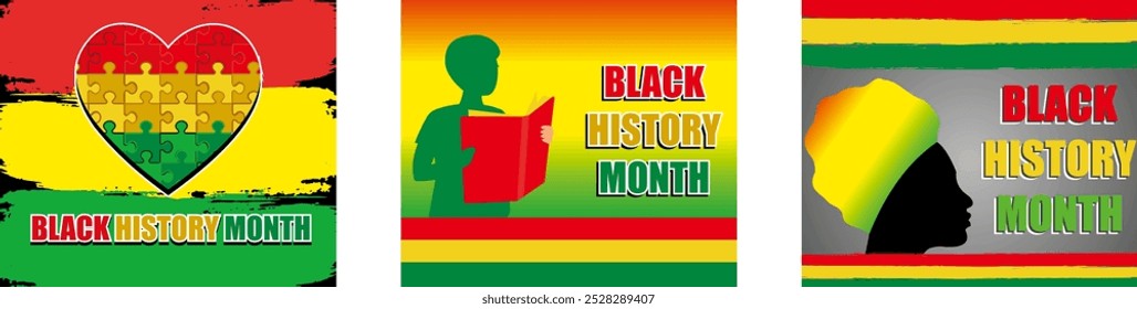 Black History Month. Girl reading. Woman wearing hat. Set flat vector modern illustration