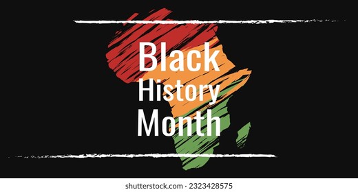 Black History Month greeting with bright painted map of Africa in African flag colors, 2023 Black History Month celebration banner.